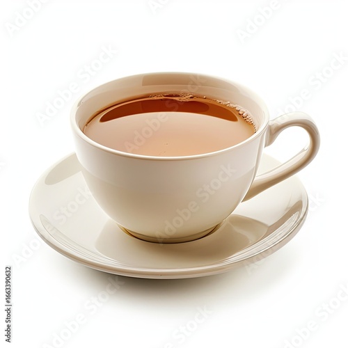 Wallpaper Mural Creamy light beige teacup and saucer, filled with amber liquid, isolated on white Torontodigital.ca