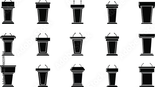 Collection of elegant podium silhouettes for presentations and speeches