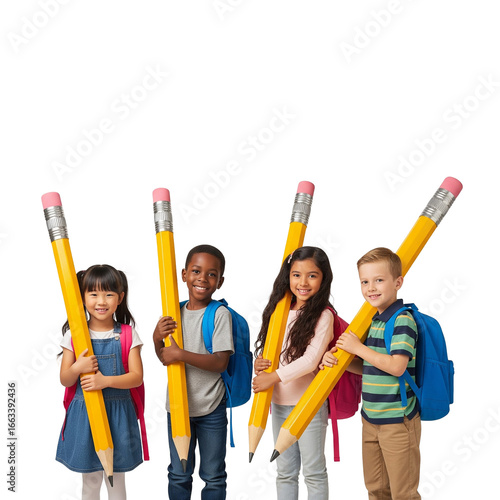 Back-to-School Kids Holding Giant Yellow Pencils