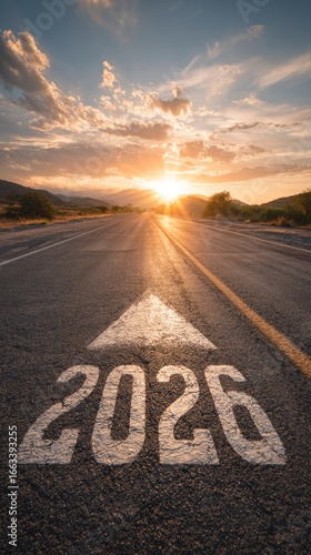 Wallpaper Mural Road with Arrow and 2026 Text Leading to Sunrise Torontodigital.ca