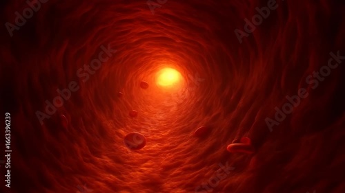 Microscopic view of red blood cells in motion