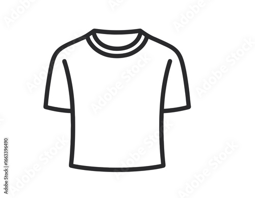 Simple black line art silhouette of a t shirt isolated on white background