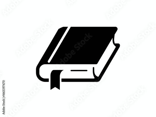 Black silhouette of an open book with a bookmark isolated on white background