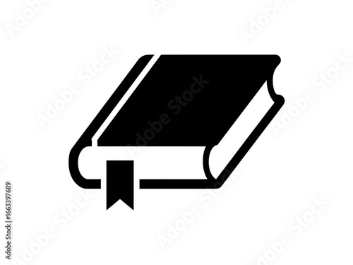 Black silhouette of a book with a bookmark isolated on white background