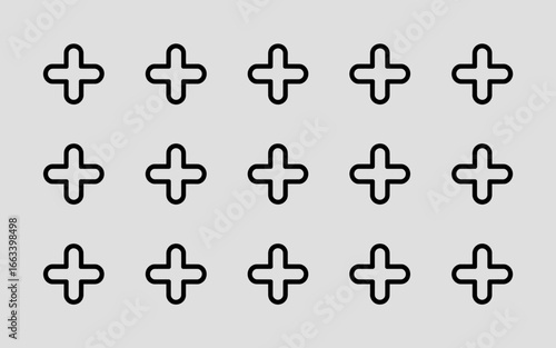 A pattern of plus symbols with rounded corners isolated on white background silhouette