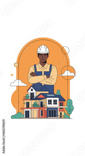 Skilled construction worker overseeing residential property development project with expertise