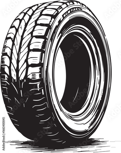 Tread of Tenacity — a detailed tire with visible grooves and silent strength