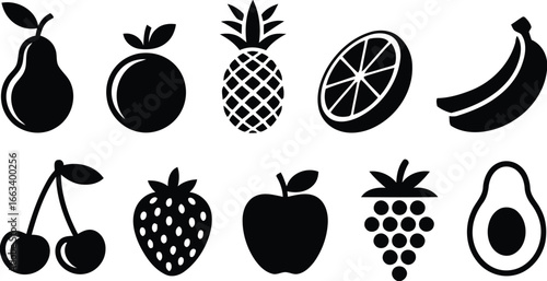 Collection of fruit silhouettes isolated on white background