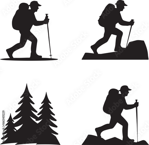 Hiking Adventures A Collection of Outdoor Explorers in Silhouette Style silhouette