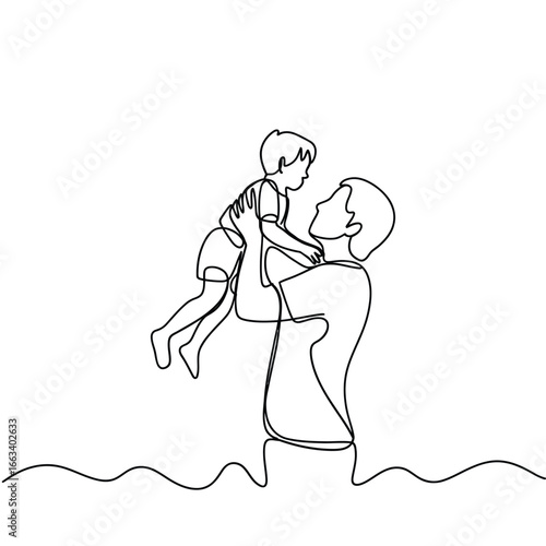 Father holding his child up in the air with a smile