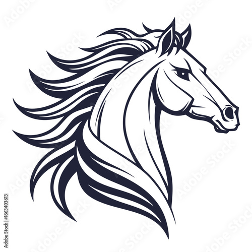 Vector art of elegant horse head with flowing mane