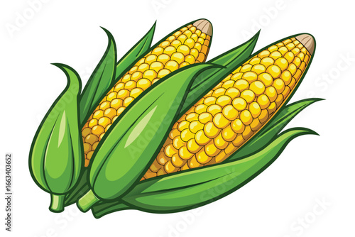 Vibrant golden corn cobs bursting with fresh green husks, perfect for harvest themes