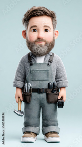 Carpenter, A cartoon bearded carpenter holding a hammer, showcasing a cheerful work attitude in a playful design.