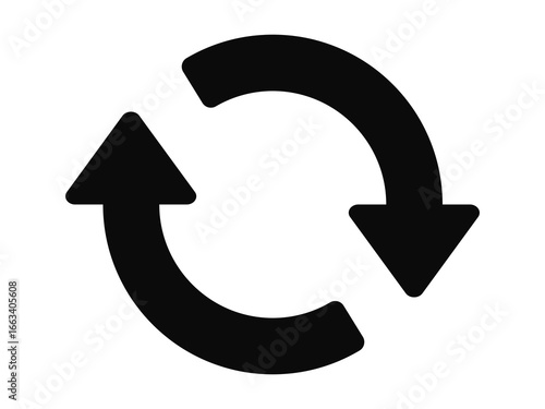 Black icon refresh or reload web page, double arrowhead and circle, transparent background.
