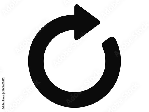 Black icon refresh or reload web page, arrowhead and circle, transparent background.