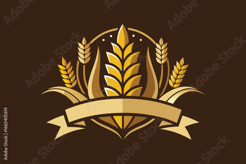 Elegant wheat emblem design with ribbon banner for branding, logos, and business visuals