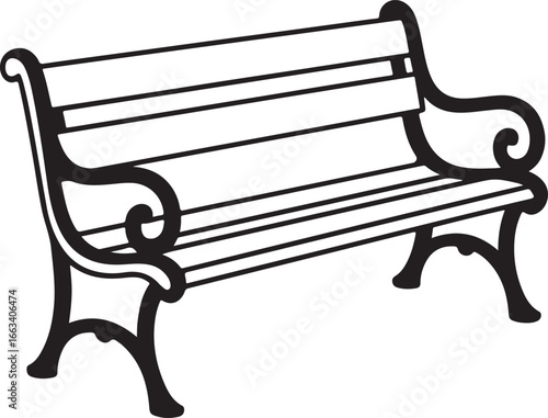 Ornate Black and White Park Bench with Curved Arms seating outdoor