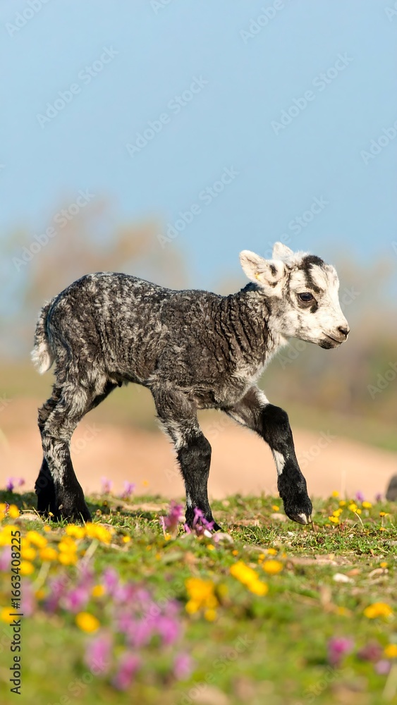 Fototapeta premium Baby lamb in grassy field