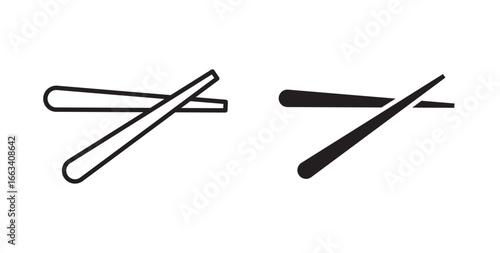 Chopsticks icon.  for food apps and websites. Vector illustration with stroke and fill on a white background.