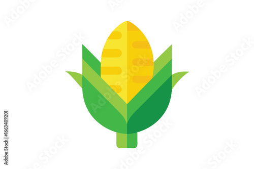 Vibrant yellow corn cob with fresh green leaves a healthy food icon