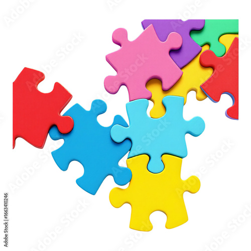 Puzzle pieces connecting together, symbolizing teamwork, isolated on a white background