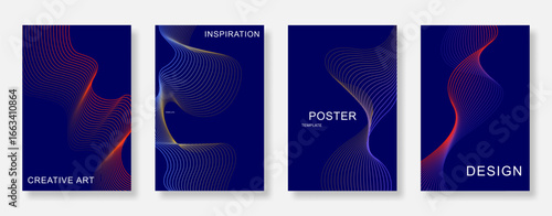 Abstract gradient line wave poster background set. Minimalist book cover template design. Suitable for cover, flyer, banner, music, ads and social media