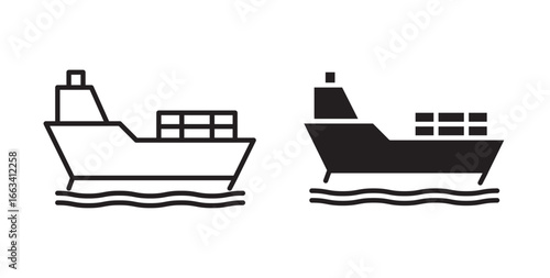 Logistic Ship icon . Vector illustration with stroke and fill on a white background.