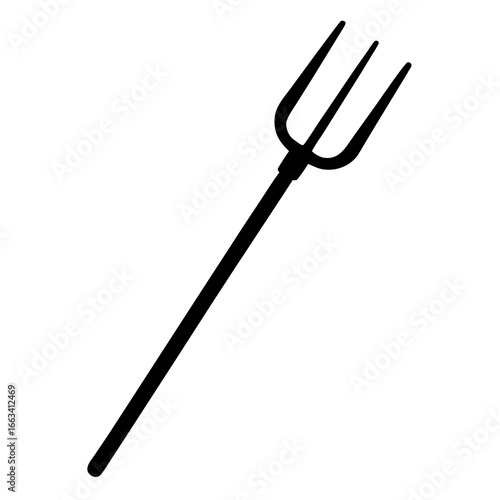 A simple black pitchfork icon on a white background