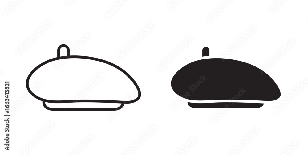 Obraz premium Beret icon, Hat icons, captain cap or security guard hat . Vector illustration with stroke and fill on a white&nbsp;background.