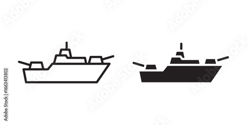 Warship icon . Vector illustration with stroke and fill on a white background.