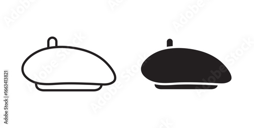 Beret icon, Hat icons, captain cap or security guard hat . Vector illustration with stroke and fill on a white background.
