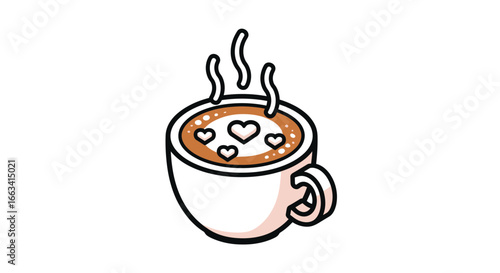 Cozy Cup of Hot Chocolate with Sweet Heart Marshmallows, Steaming Beverage for a Cold Day, Perfect Drink