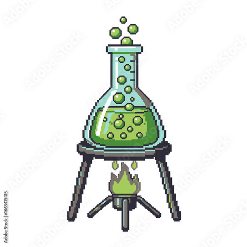 Pixel art icon of a bubbling cauldron with green ooze and rising pixel sparkles, centered icon, no text, on a white background