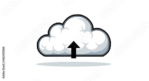 Modern digital cloud storage upload icon representing data transfer to online servers, essential for web applications and secure information backup