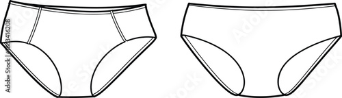 Women’s underwear fashion design template, classic panties front and back view, lingerie apparel illustration, seamless vector mockup for clothing design
