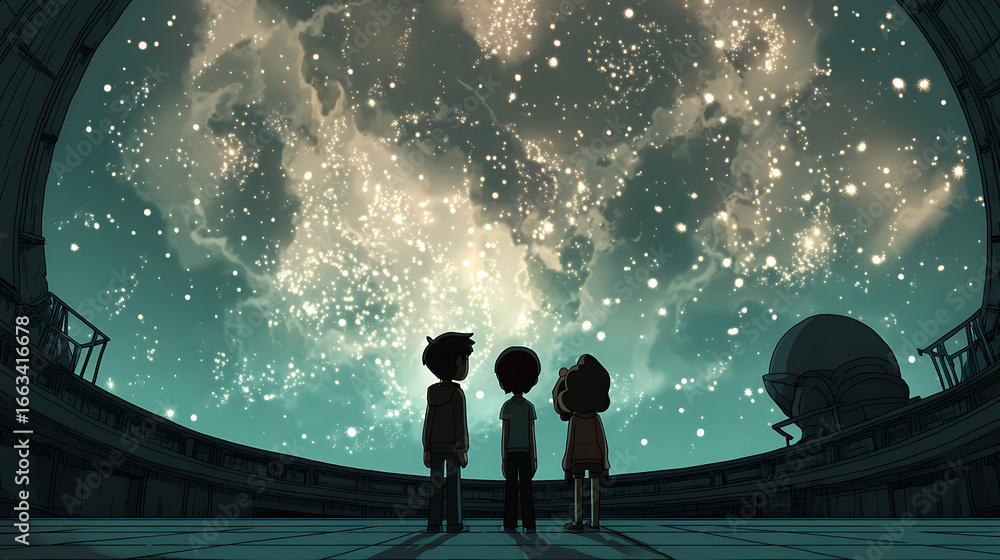 Obraz premium Friends exploring a planetarium (3)