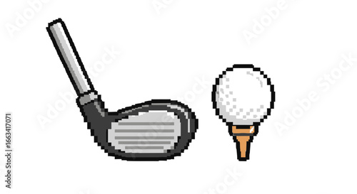 Pixel art golf club and ball icon perfect for sports graphics, design, and games – simple vector art