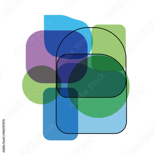Abstract composition of overlapping translucent shapes in vibrant colors, a modern vector graphic element for creative design projects