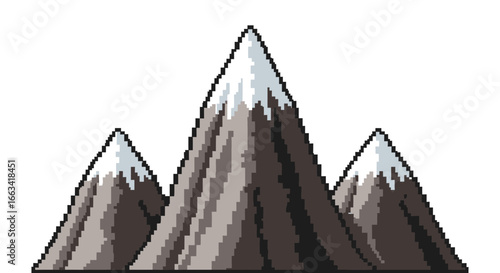 Pixel Art Mountain Range Snowy Peaks and Detailed Texture for Game Design and Illustration