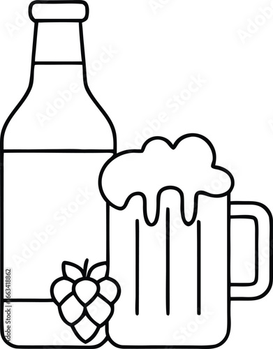 glass of beer, bottle and hops cone combo for oktoberfest icon