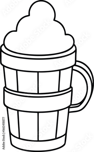 wooden beer mugs brimming with frothy beer ideal for Oktoberfest or pub 