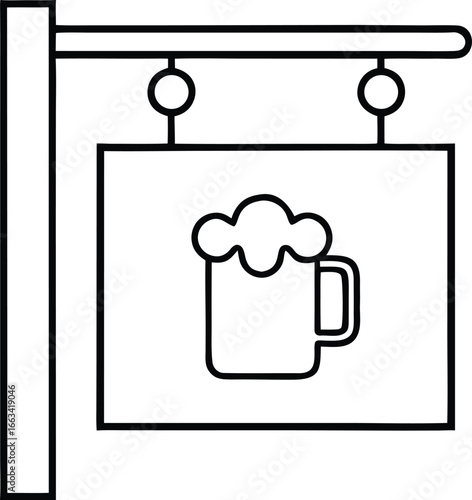 Beer pub sign vector illustration, signboard with beer mug icon, tavern or brewery icon 