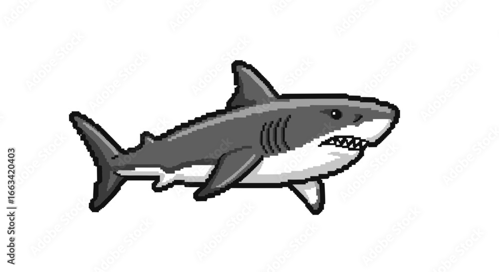Naklejka premium Pixel Art Shark Illustration Retro Gaming Icon for Ocean Lovers and Marine Life Enthusiasts