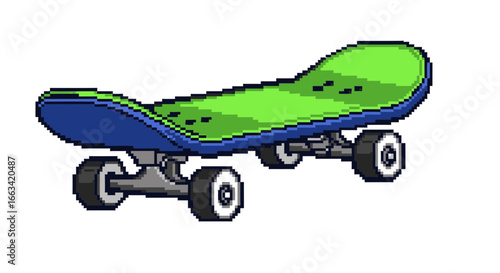 Pixel art icon of a skateboard on a white background, perfect for web design and icons
