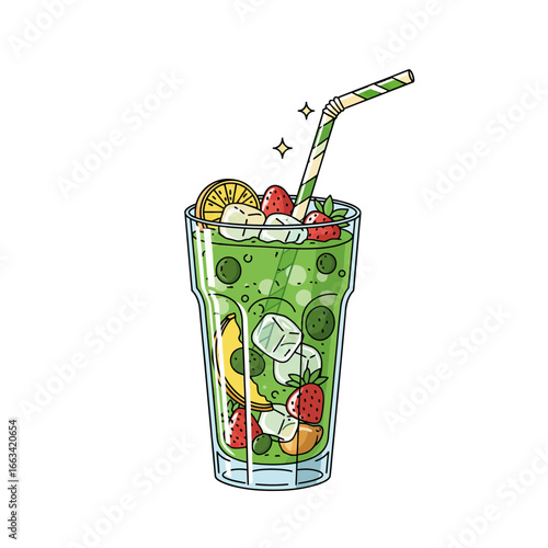 Refreshing Green Smoothie Illustration A Healthy and Delicious Drink with Fresh Fruits