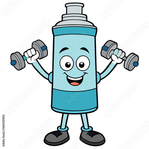 Cartoon Water Bottle Character Lifting Weights