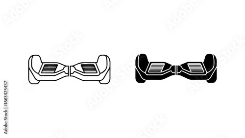 Set of Self-Balancing Scooter Icons in Outline and Solid Styles on a White Background