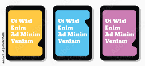 Social Media. Quote. Template. A set of three colorful modern vector card layouts for Instagram posts, quote graphics, or a creative business card design with a unique cut-out element.