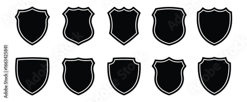 WebVector art of a collection of ten shields are displayed in varying shapes and designs, , showcasing a range of heraldic and protective symbols for different applications