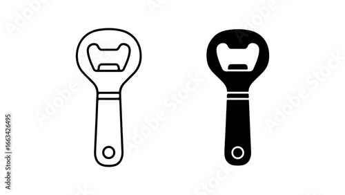 Collection of Bottle Opener Icons in Outline and Solid Silhouette Styles, Isolated on a White Background